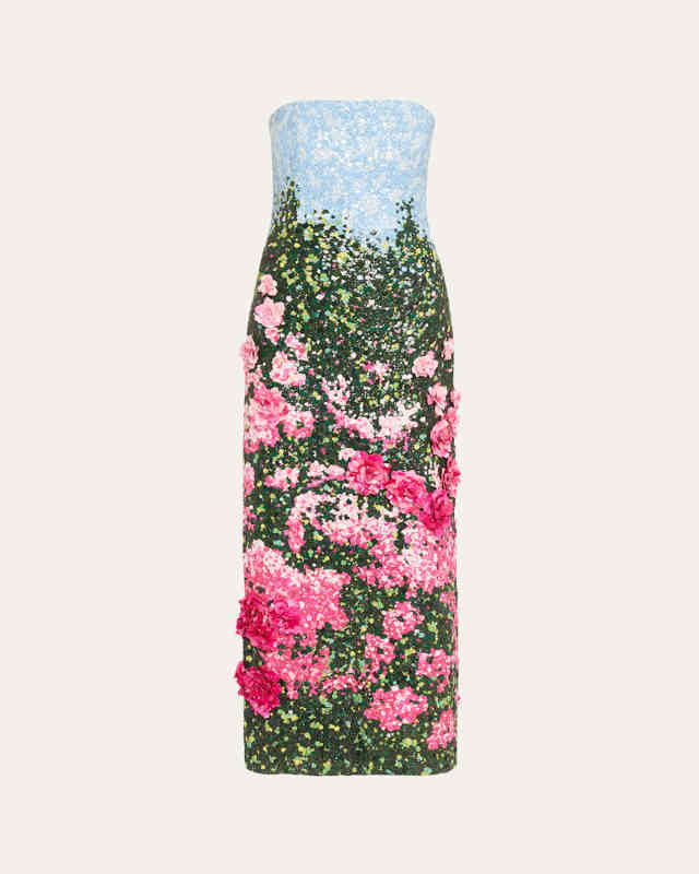 Strapless English Rose Field Beaded Gown